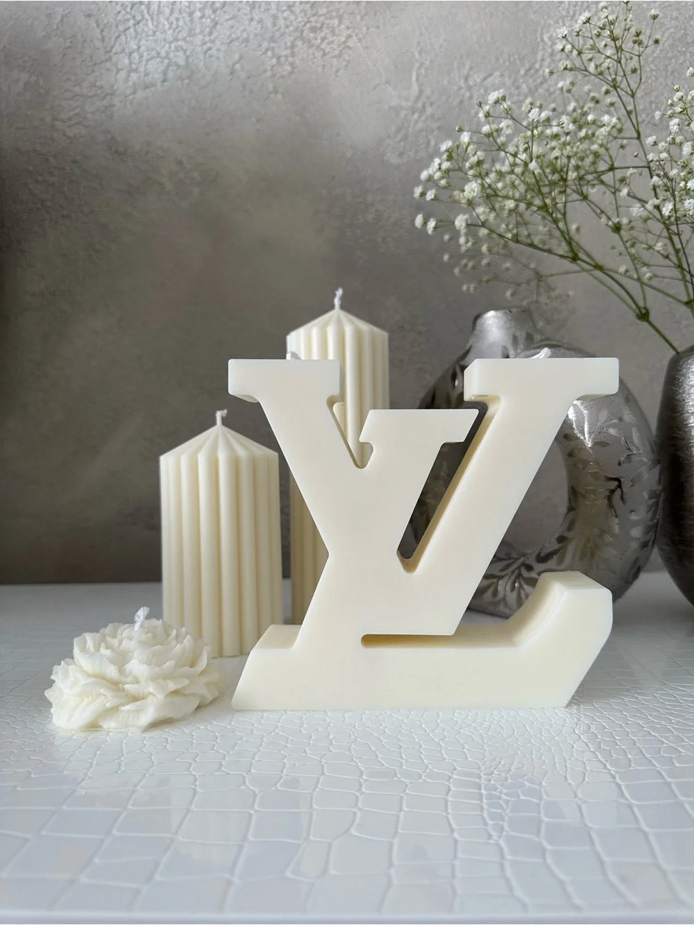 Luxury-Inspired Cream Decorative Letter Candle - Unbranded